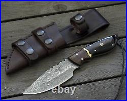 Hand Forged Custom Hunting, Skinning Cowboy Knife with Horn Handle & Sheath