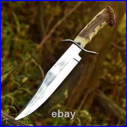 Hand Forged Stainless Steel Hunting Camp Bowie knife with Stag Horn Crown & Sheath