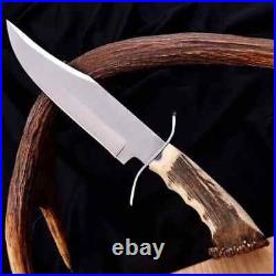 Hand Forged Stainless Steel Hunting Camp Bowie knife with Stag Horn Crown & Sheath