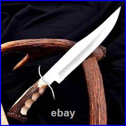 Hand Forged Stainless Steel Hunting Camp Bowie knife with Stag Horn Crown & Sheath