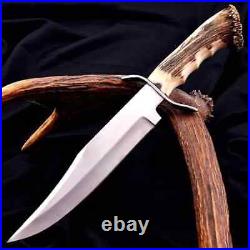 Hand Forged Stainless Steel Hunting Camp Bowie knife with Stag Horn Crown & Sheath