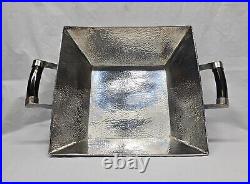 Hand Hammered Alpaca Silver Serving Tray with Horn Handles 12 Inch