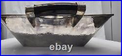 Hand Hammered Alpaca Silver Serving Tray with Horn Handles 12 Inch