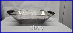 Hand Hammered Alpaca Silver Serving Tray with Horn Handles 12 Inch