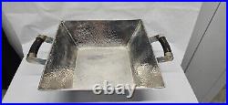 Hand Hammered Alpaca Silver Serving Tray with Horn Handles 12 Inch