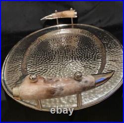 Hand Hammered Nickel Serving Tray with Horn Handles