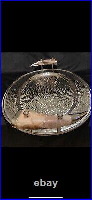 Hand Hammered Nickel Serving Tray with Horn Handles
