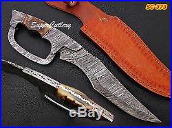 Hand forged Damascus steel hunting Knife 14 fixed blade with Sheep Horn Handle