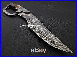 Hand forged Damascus steel hunting Knife 14 fixed blade with Sheep Horn Handle