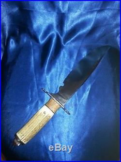 Hand forged Elk & Hickory Handle Bowie Knife with Cross Sheath 16+ inches long
