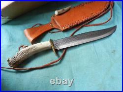 Hand made Large steel Bowie with leather scabbard