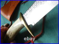 Hand made Large steel Bowie with leather scabbard