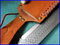 Hand made Large steel Bowie with leather scabbard