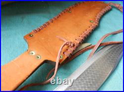 Hand made Large steel Bowie with leather scabbard