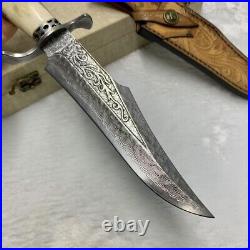 Handcrafted Damascus Hunting Fixed Blade Knife Survival Bowie Stag Horn Handle