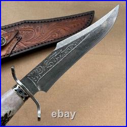 Handcrafted Damascus Hunting Fixed Blade Knife Survival Combat Stag Horn Handle