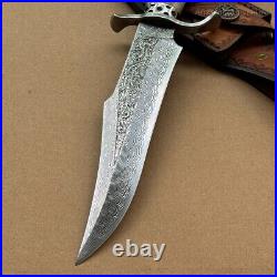 Handcrafted Damascus Hunting Fixed Blade Knife Survival Combat Stag Horn Handle