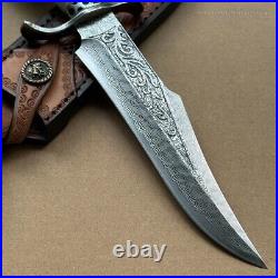 Handcrafted Damascus Hunting Fixed Blade Knife Survival Combat Stag Horn Handle