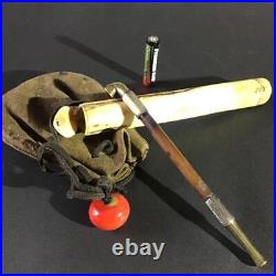 Handcrafted Silver Tobacco Pipe 14.5cm Deer Horn Coral Inlay with Pouch