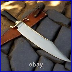 Handmade Bowie Knife Carbon Steel Blade Buffalo Horn Handle With Leather Sheath