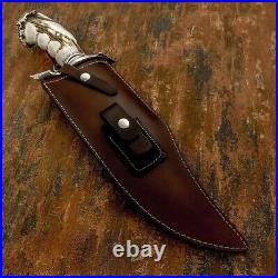 Handmade Bowie Knife With Horn Handle Comes With Leather Sheath