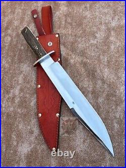 Handmade D2 Steel Bowie Knife With Stag Horn Handle Knife With Sheath