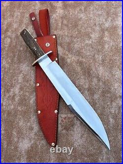 Handmade D2 Steel Bowie Knife With Stag Horn Handle Knife With Sheath