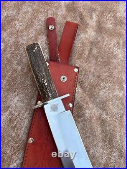 Handmade D2 Steel Bowie Knife With Stag Horn Handle Knife With Sheath