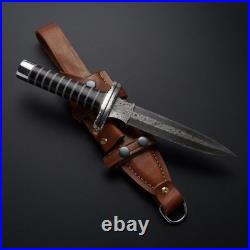 Handmade Damascus Dagger with Beautiful Bull horn handle with leather sheath