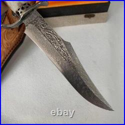 Handmade Damascus Hunting Fixed Blade Knife Survival Camping Stag Horn Handle