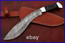 Handmade Damascus Steel Kukri Knife with Bull Horn Handle