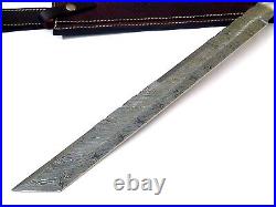 Handmade Damascus Steel katana sword, Tanto sword with leather sheath (FF-1003)