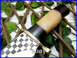 Handmade Etching Blade Steel Bone/horn Hunting Knife With Brass Pommel And Guard