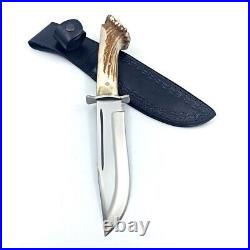 Handmade Forged Steel Bowie Knife with Stag Antler Deer Horn Handle Free Sheath