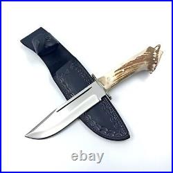Handmade Forged Steel Bowie Knife with Stag Antler Deer Horn Handle Free Sheath