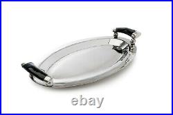 Handmade German Silver Oval Tray with Horn Handles