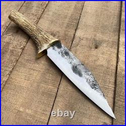 Handmade Hunting Knife, Stage Horn Seax Knife With Leather Cover Best Gift