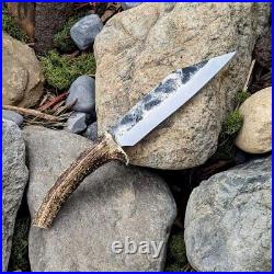 Handmade Hunting Knife, Stage Horn Seax Knife With Leather Cover Best Gift