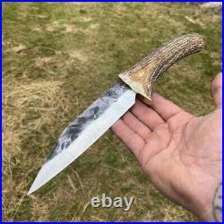 Handmade Hunting Knife, Stage Horn Seax Knife With Leather Cover Best Gift