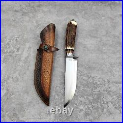 Handmade Skd-11 Steel Fixed Blade Horn Handle Knife Camping Hunting With Sheath