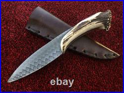 Handmade Stag Horn Bowie Knife with Leather Sheath