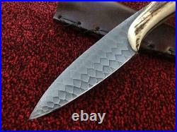 Handmade Stag Horn Bowie Knife with Leather Sheath