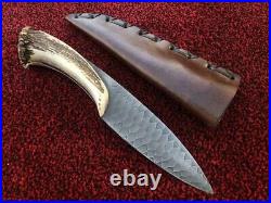 Handmade Stag Horn Bowie Knife with Leather Sheath