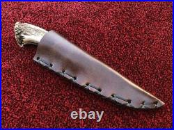 Handmade Stag Horn Bowie Knife with Leather Sheath