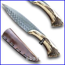 Handmade Stag Horn Bowie Knife with Leather Sheath