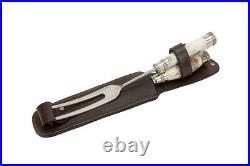 Handmade carving set with handle of deer horn and nickel silver. Includes sheath
