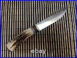 Handmade hand forged hunting knife with deer horn handle