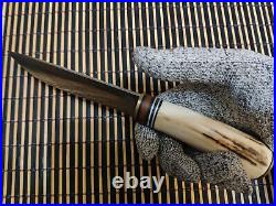 Handmade hand forged hunting knife with deer horn handle
