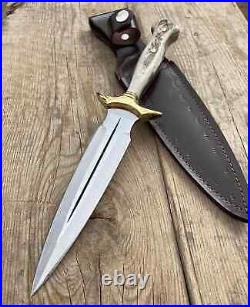 Hd Custom Handmade Double Edged Medieval Dagger Knife With Leather Sheath