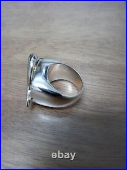 Heavy silver ring with 14k white gold italian horn